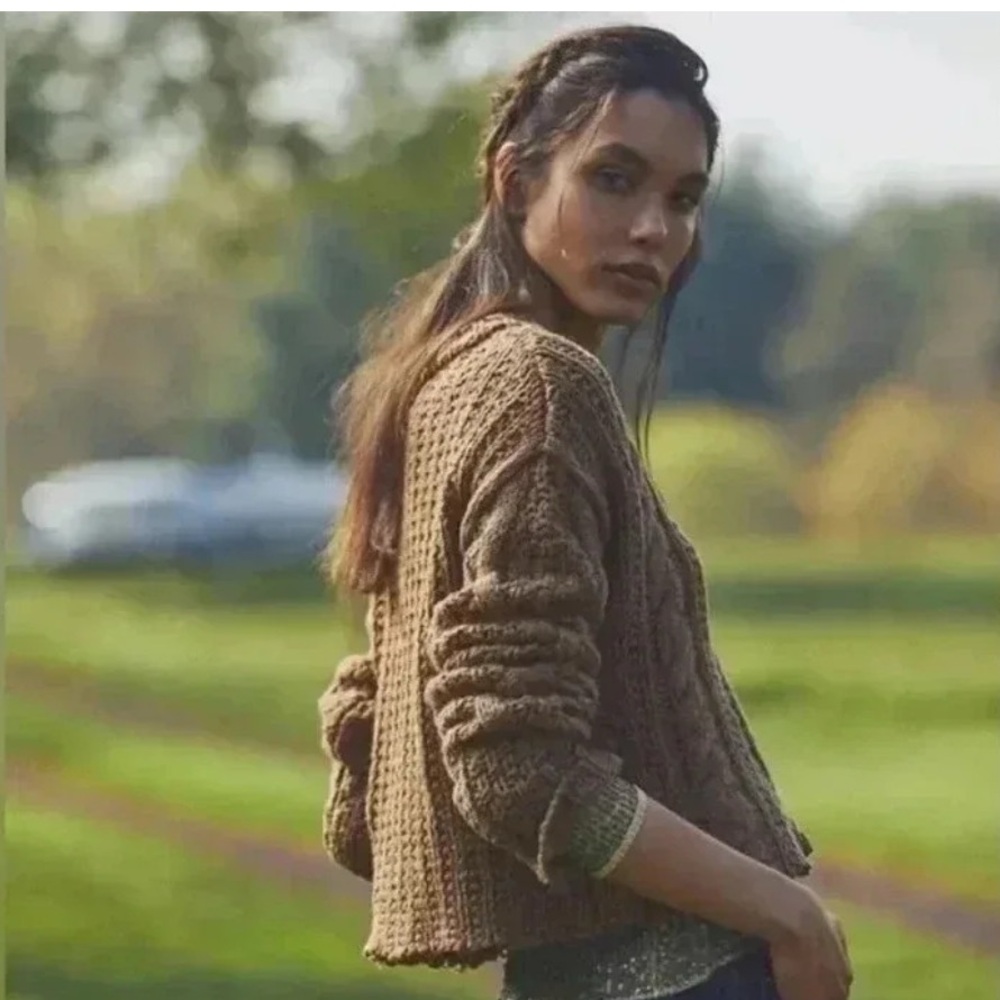 Free People Cutting Edge Cottagecore Boho Cropped Sweater | Camel | Size M